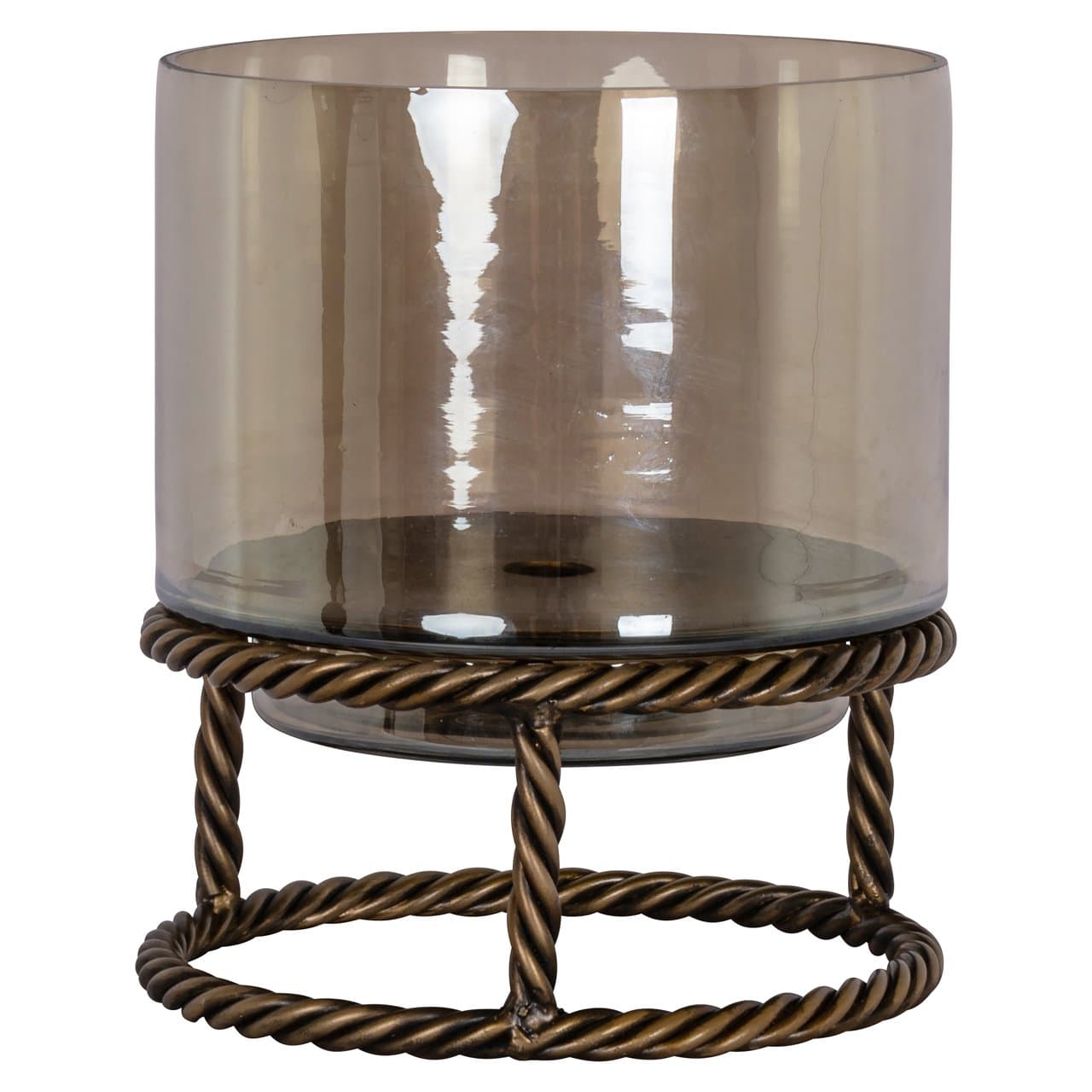 Windlicht Ropia brass antique glas op metalen voet 22x25 cm