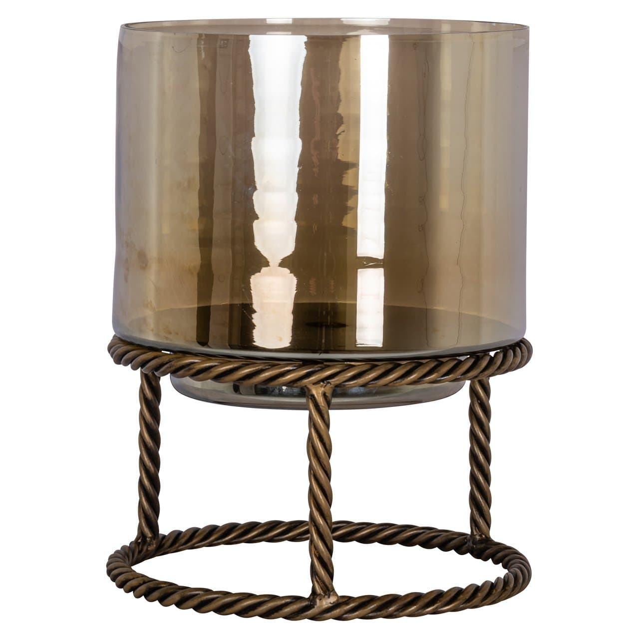 Windlicht Ropia brass antique glas op metalen voet 32 cm