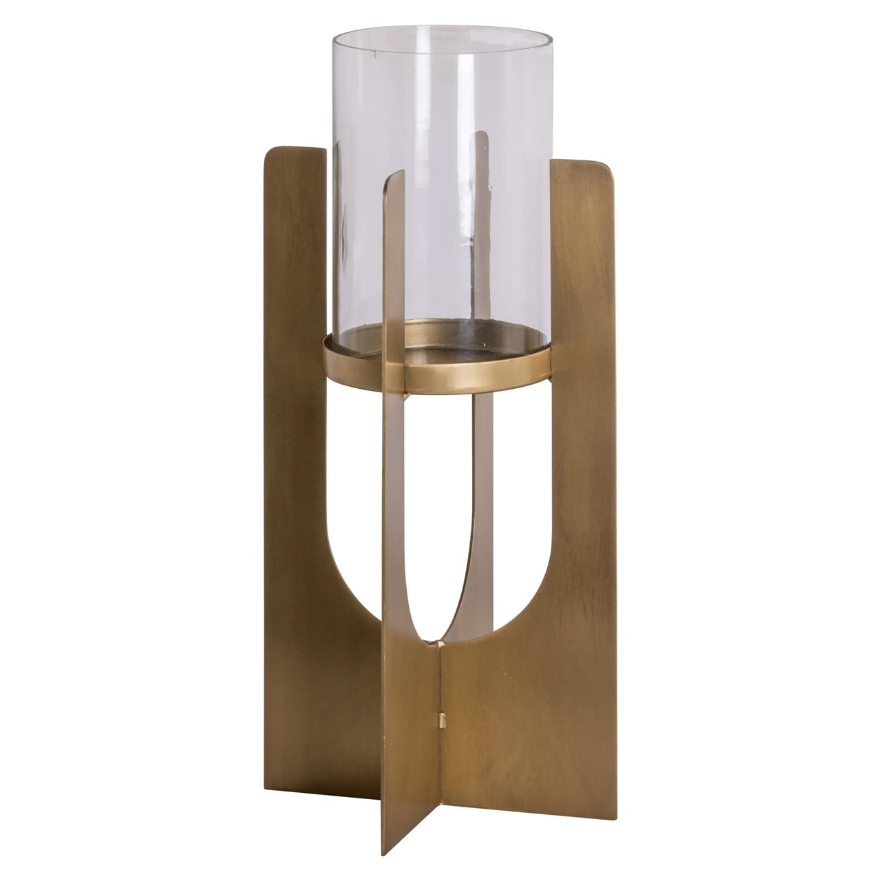 Windlicht Dalou gold small - metalen standaard met glas 35,5 cm
