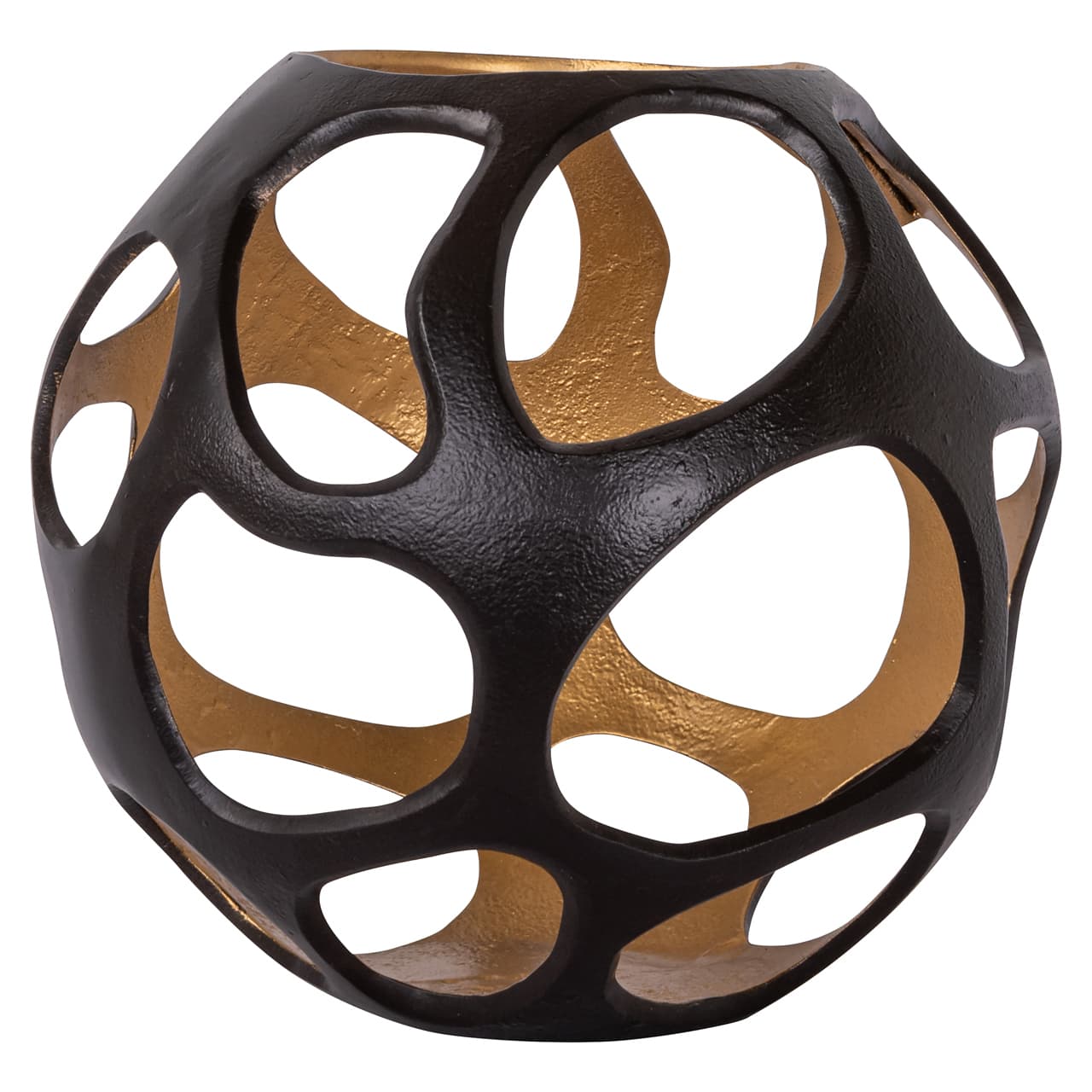 Windlicht Alysia aluminium donkerbruin met gouden binnenkant 29 cm