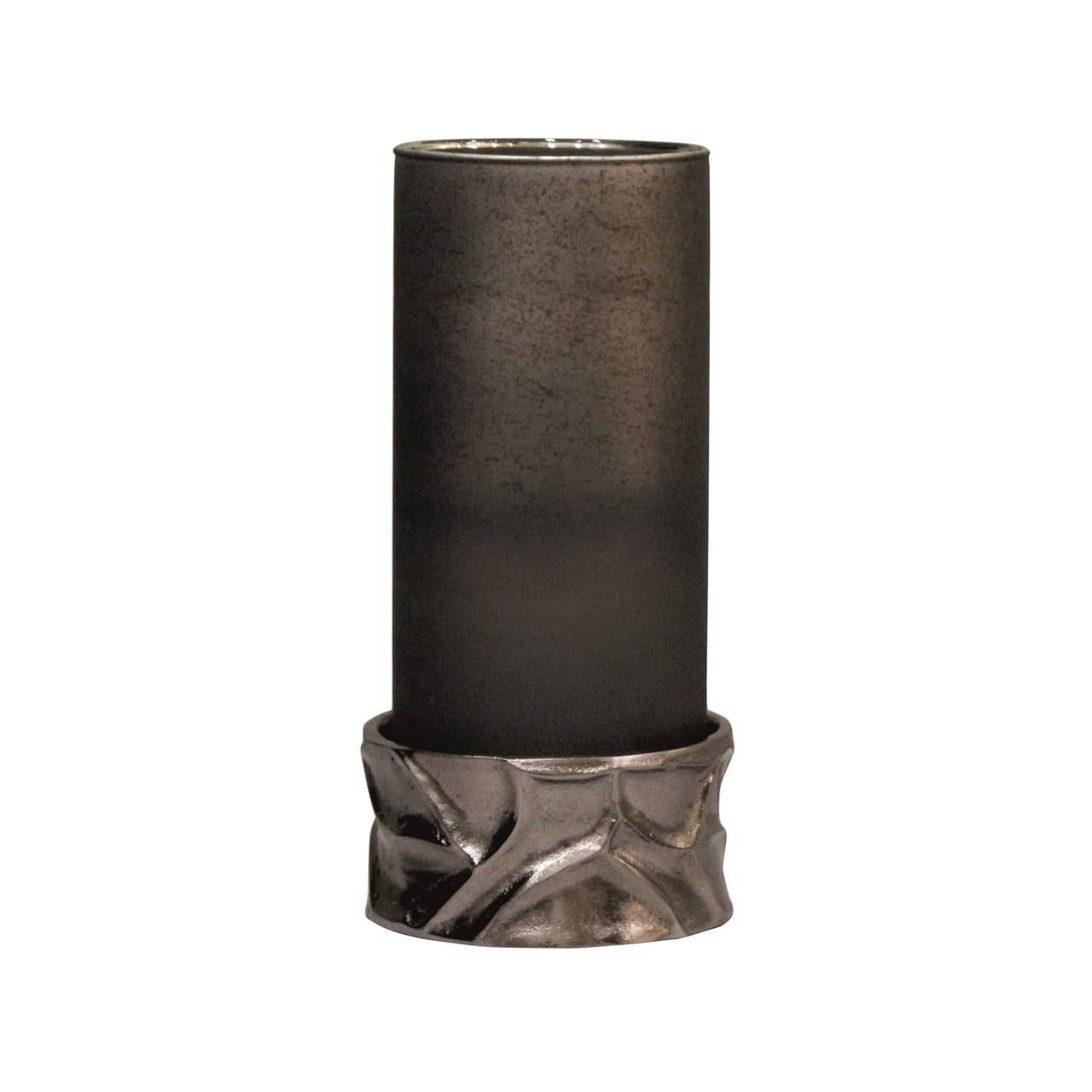 Windlicht Candace smoke glas met aluminium voet 31,5 cm