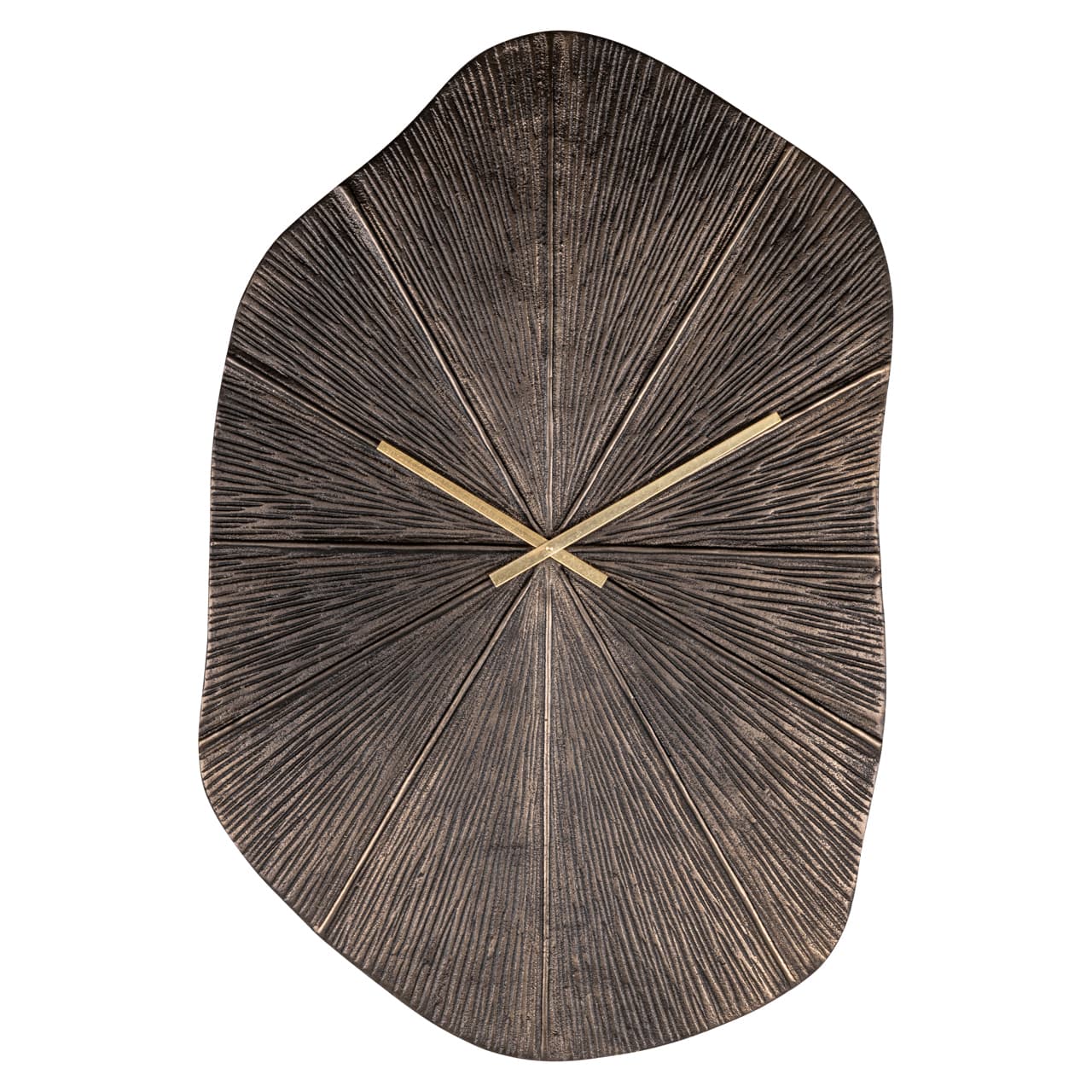 Wandklok Livine aluminium bronze met gouden wijzers 53 cm