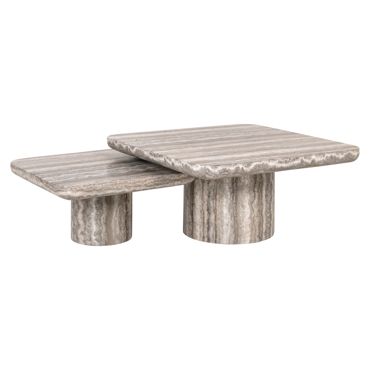 Salontafel set van 2 faux travertine grijs afgeronde hoeken
