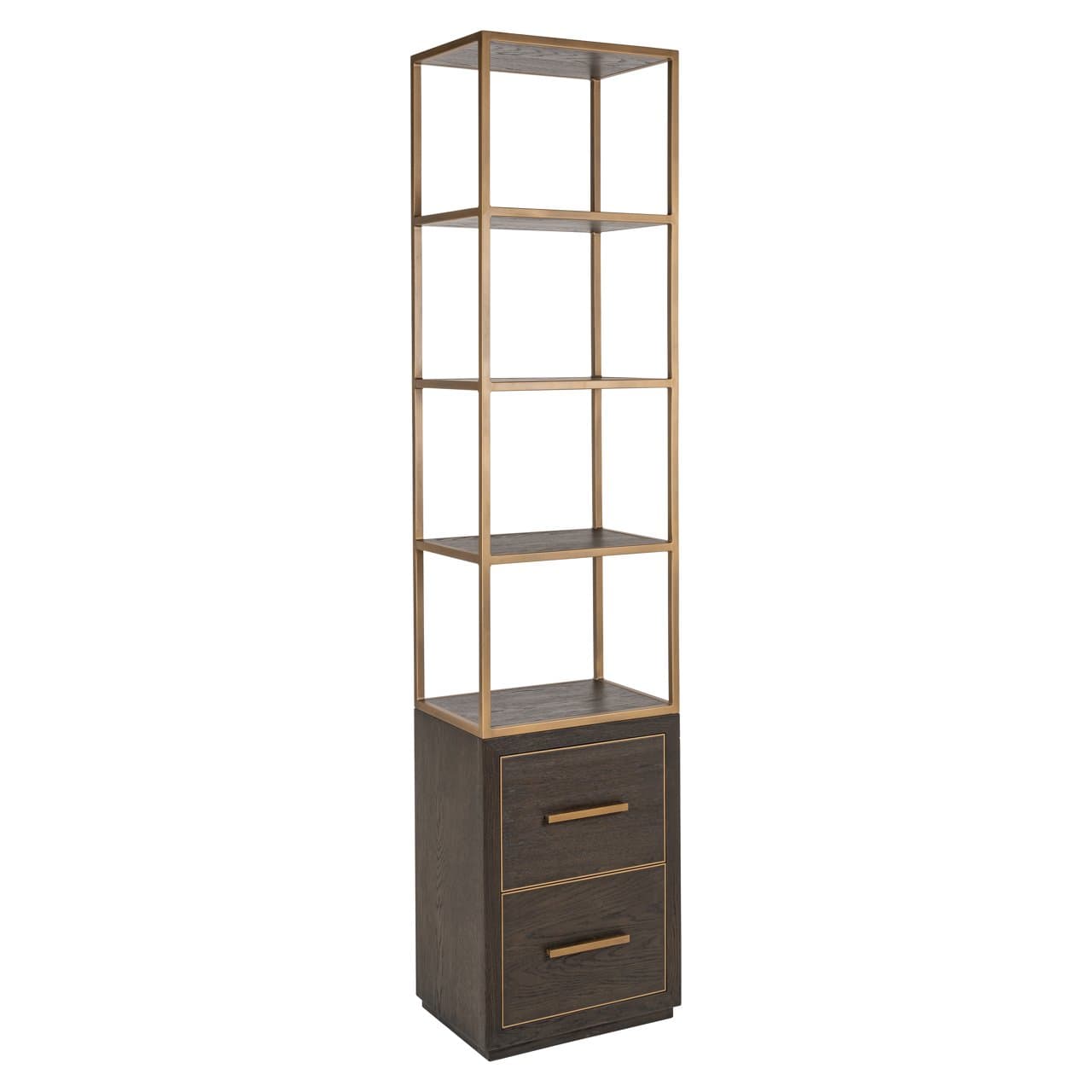 Wandkast Carter brown met 2 lades en open schappen 220 cm
