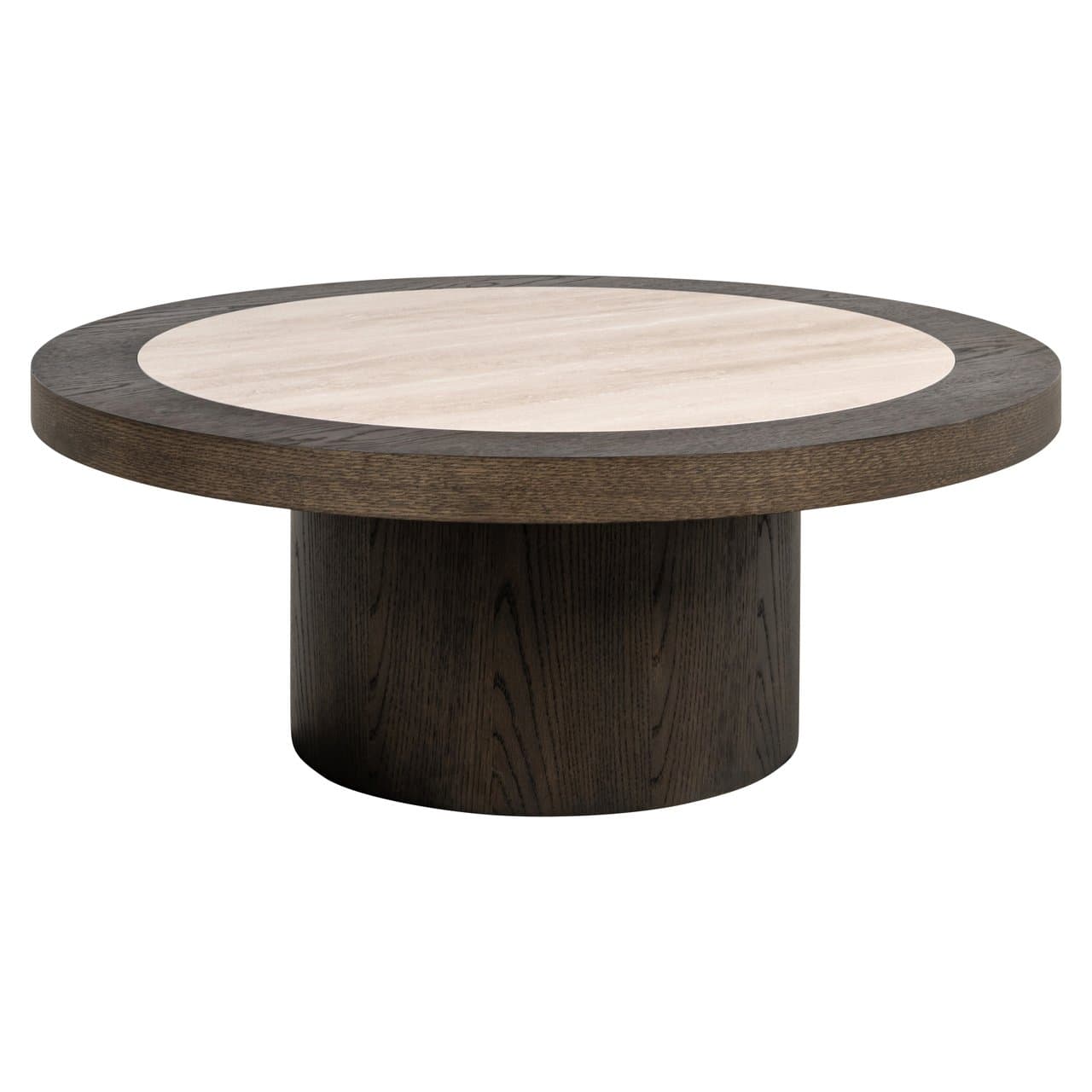 Salontafel Nando rond 100 cm - keramiek travertin en eiken fineer