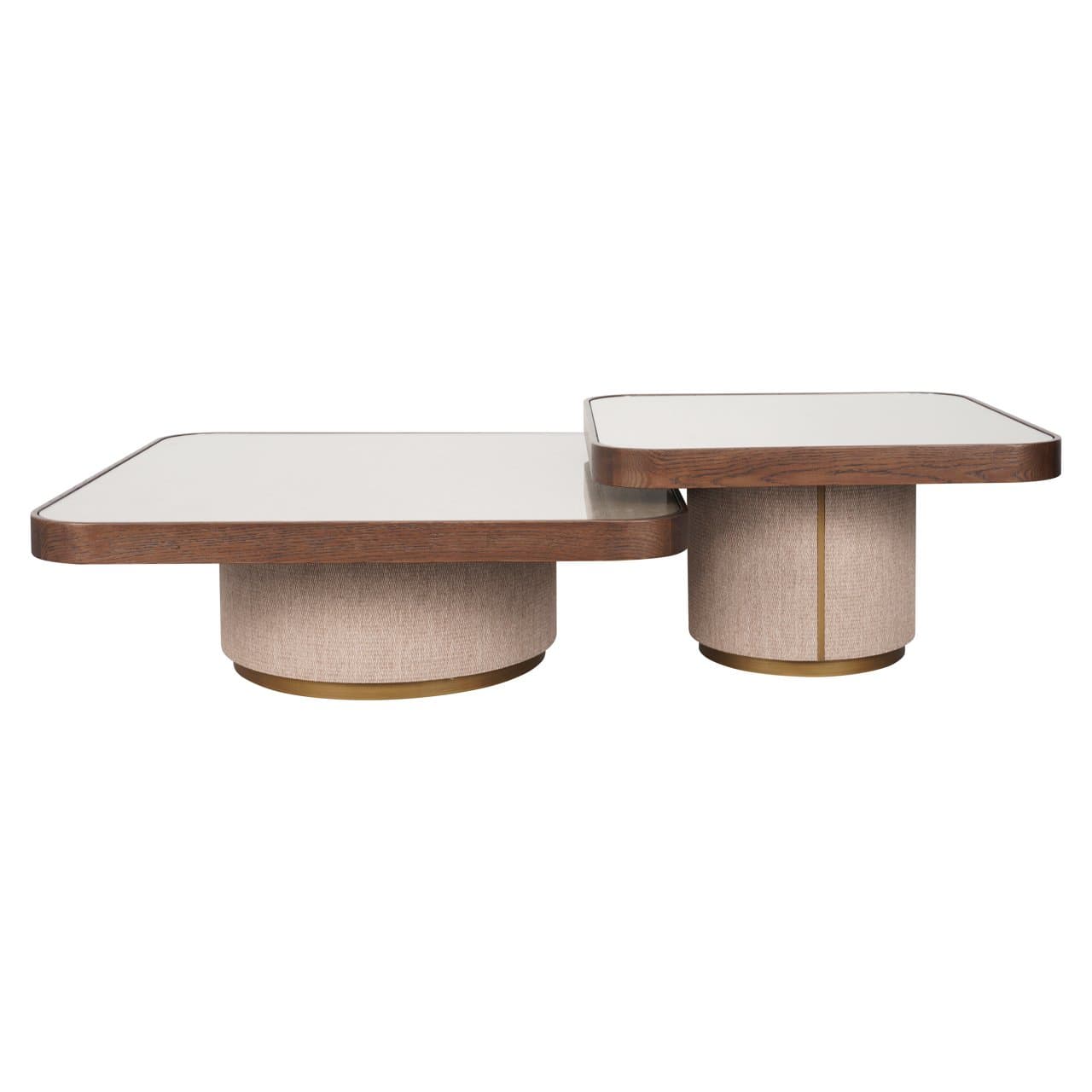 Salontafel Willox set van 2 beige met glas, 90x90x30 en 70x70x38 cm