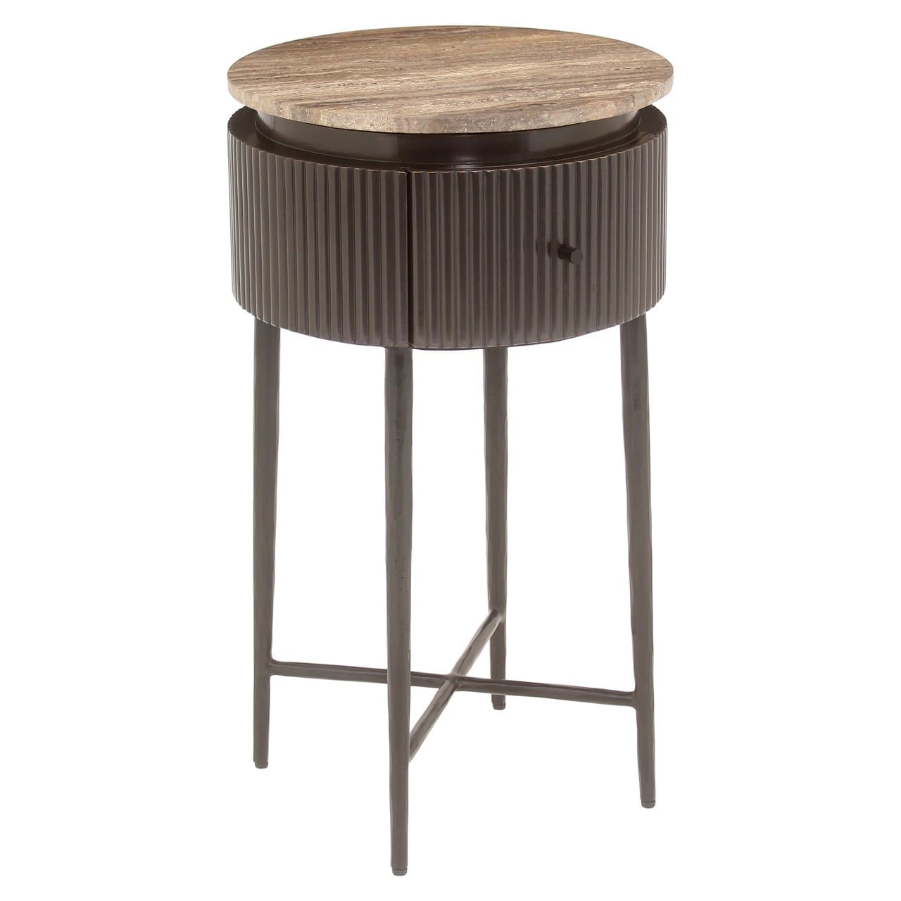 Bijzettafel Russo rond ash brown met travertine blad 40x70 cm