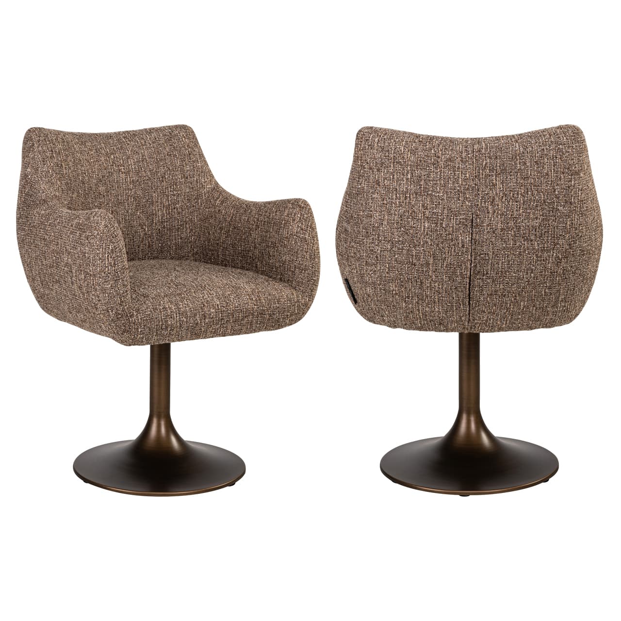Eetkamerstoel Aldo brown tweed draaibaar met bronzen voet