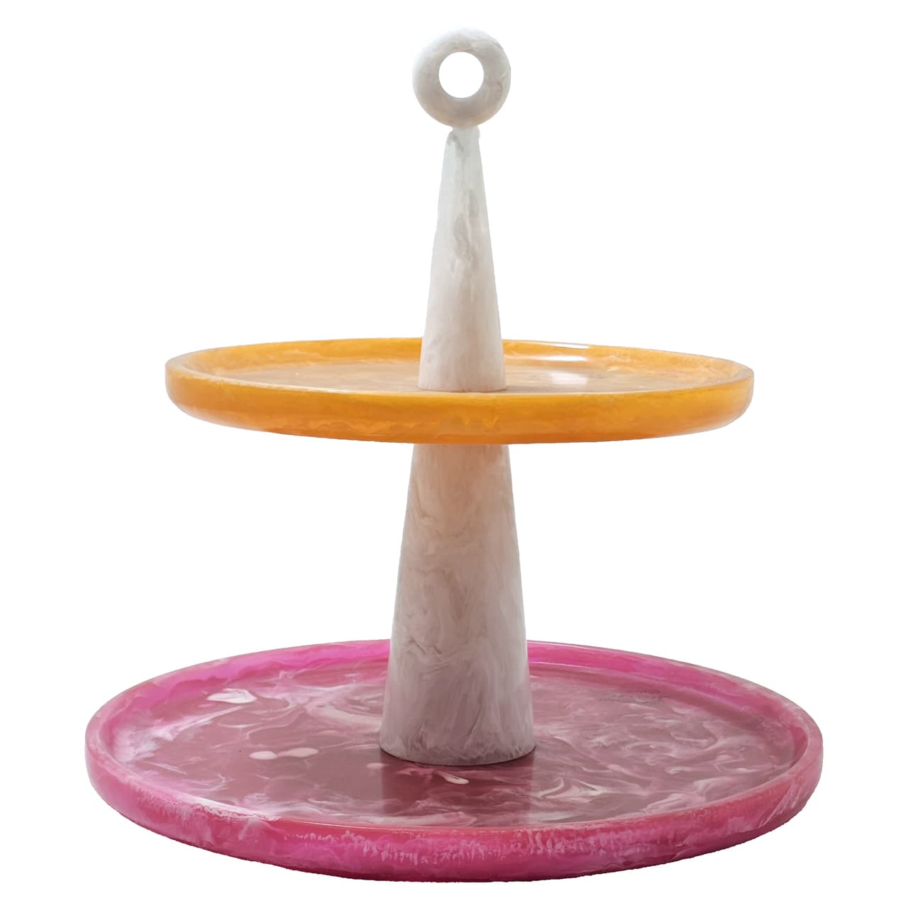 Taartplateau Posy roze en oranje resin, 2-laags, 34 cm