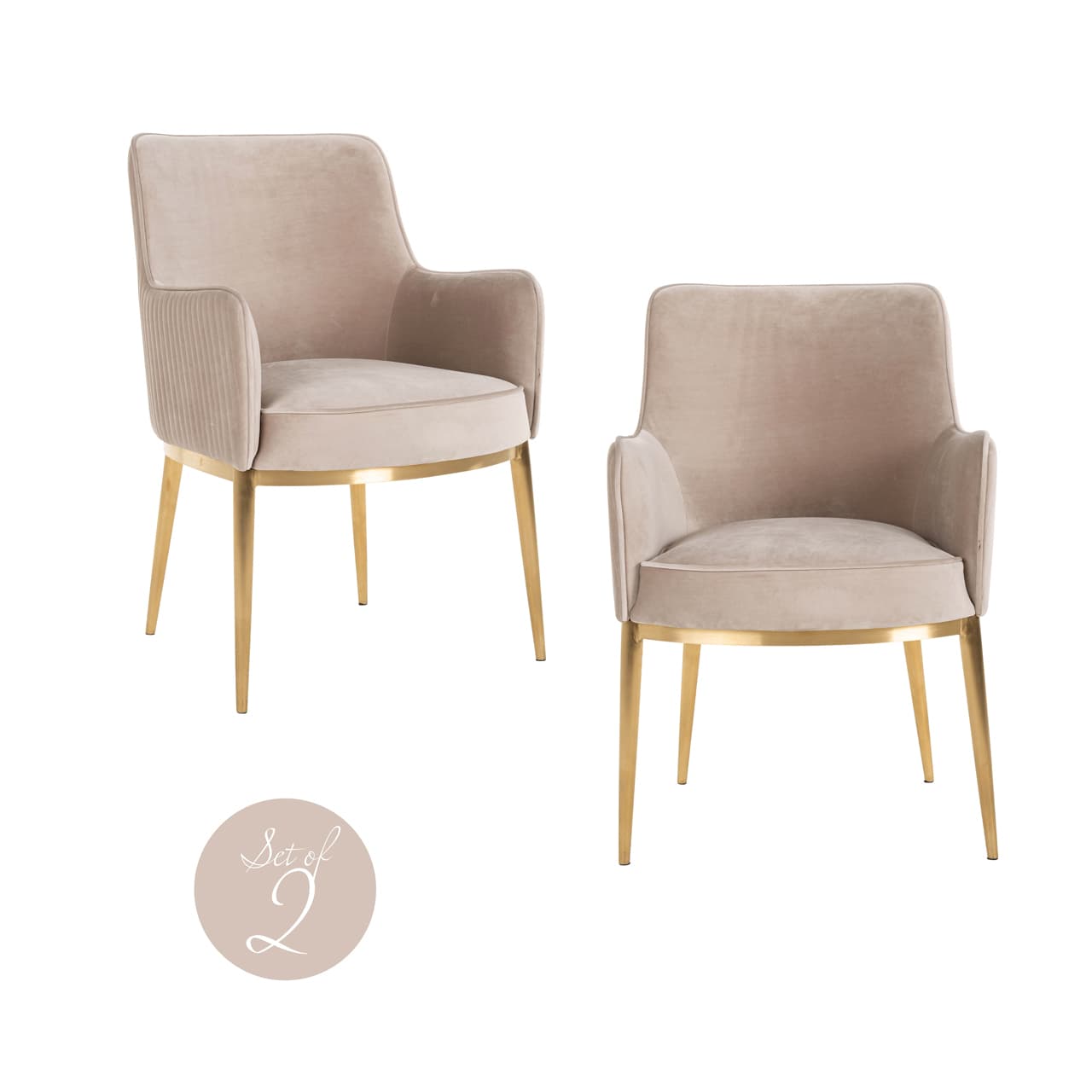 Eetkamerstoel Breeze khaki velvet met gouden poten set van 2