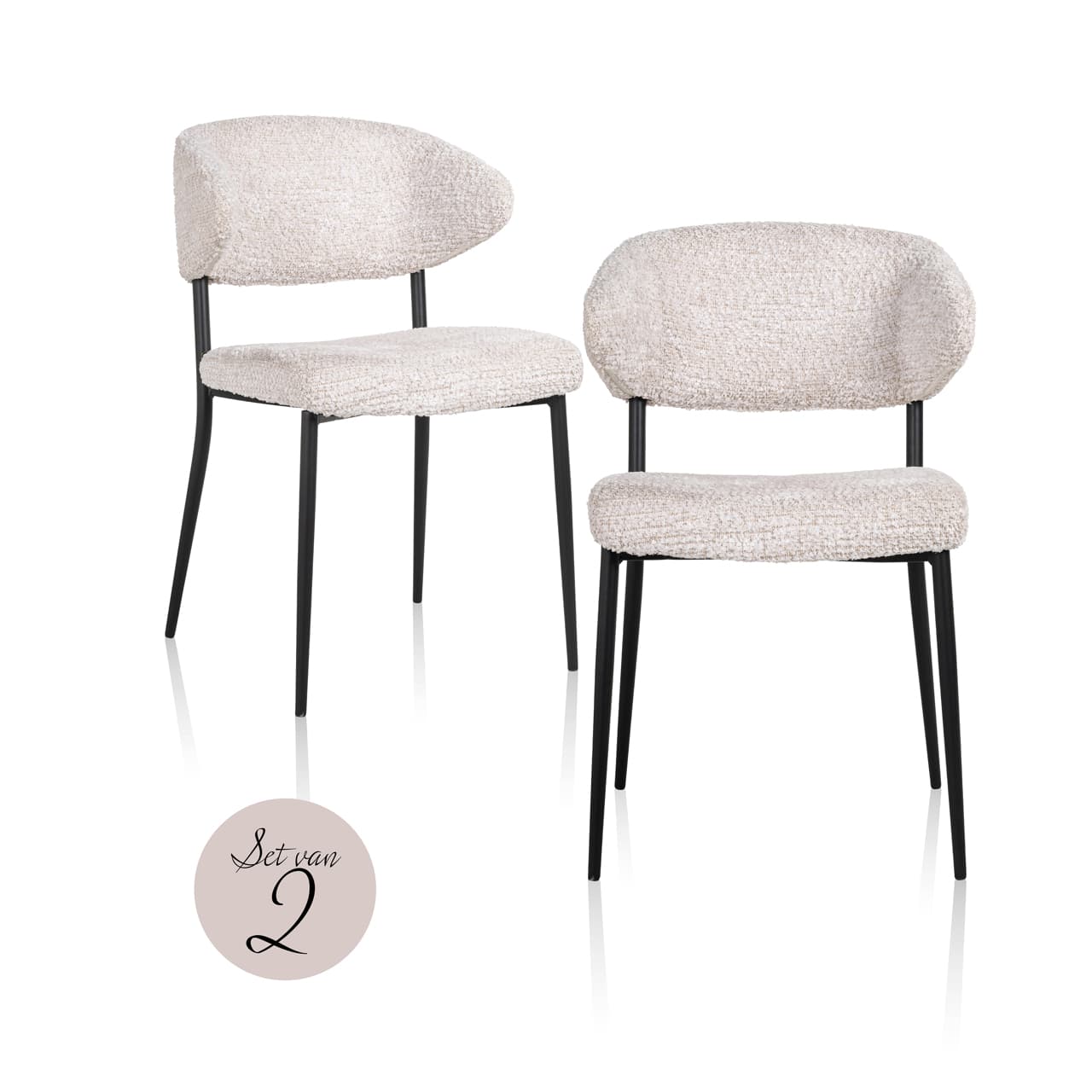 Eetkamerstoel Bea lovely cream bouclé set van 2