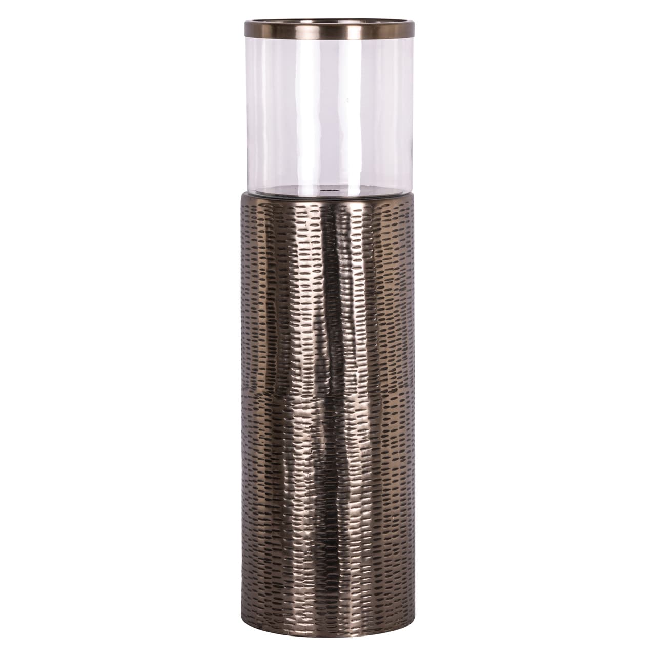Windlicht Faylen bronze L - cilindrisch met glasopzet 65 cm