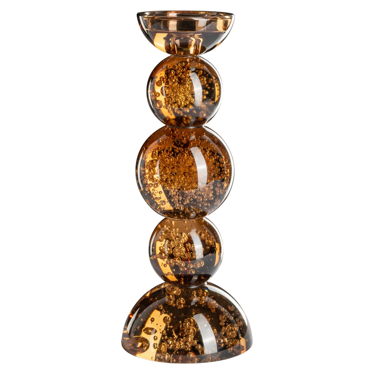 Kandelaar Jolita bruin glas met bellendecor 30 cm