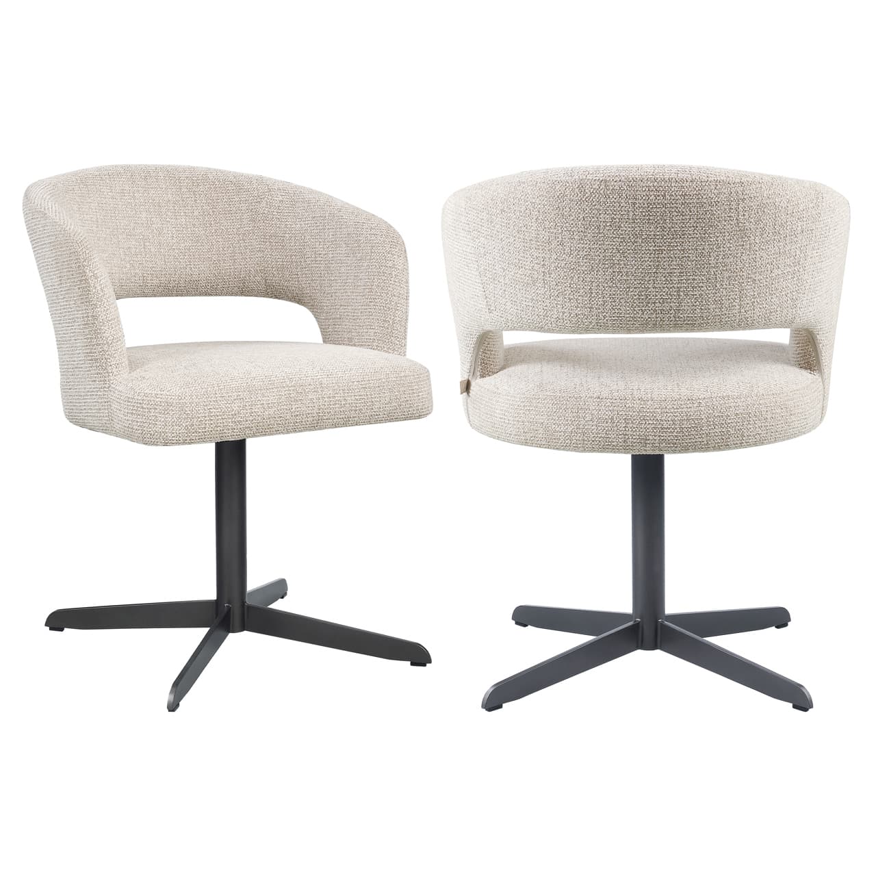 Eetkamerstoel Blanca natural beige boucle met zwart kruisvoet 78 cm