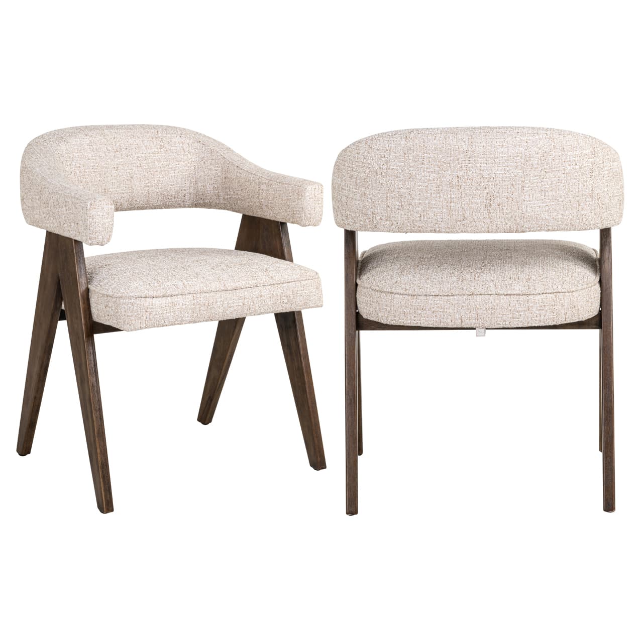 Eetkamerstoel Mori cream tweed met houten frame 79 cm