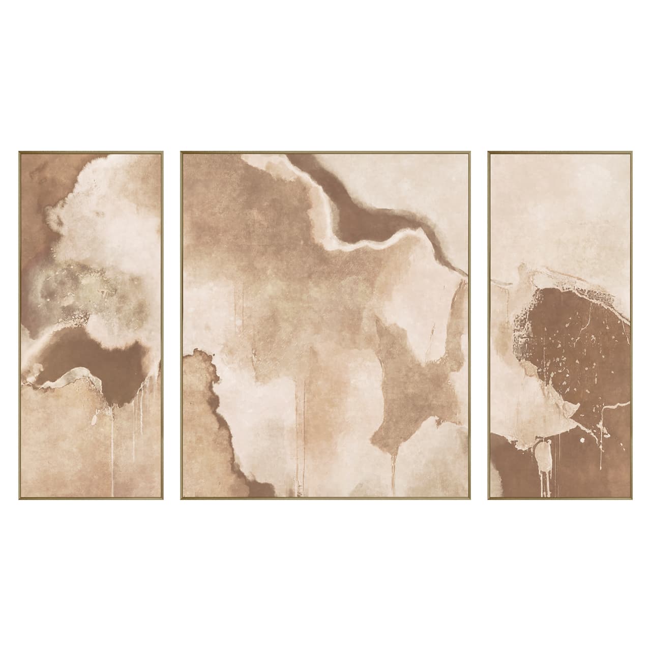 Wall art Liberty brown set van 3 abstract canvas beige