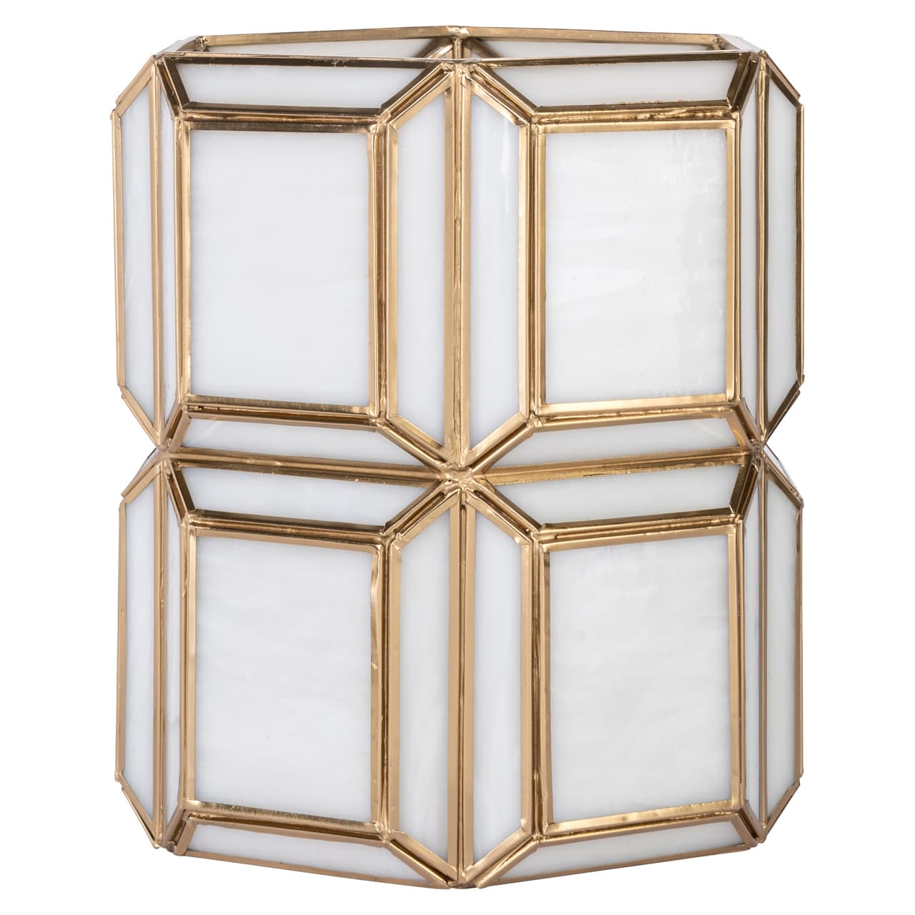 Windlicht Ariana brass antique wit glas met gouden frame 25 cm