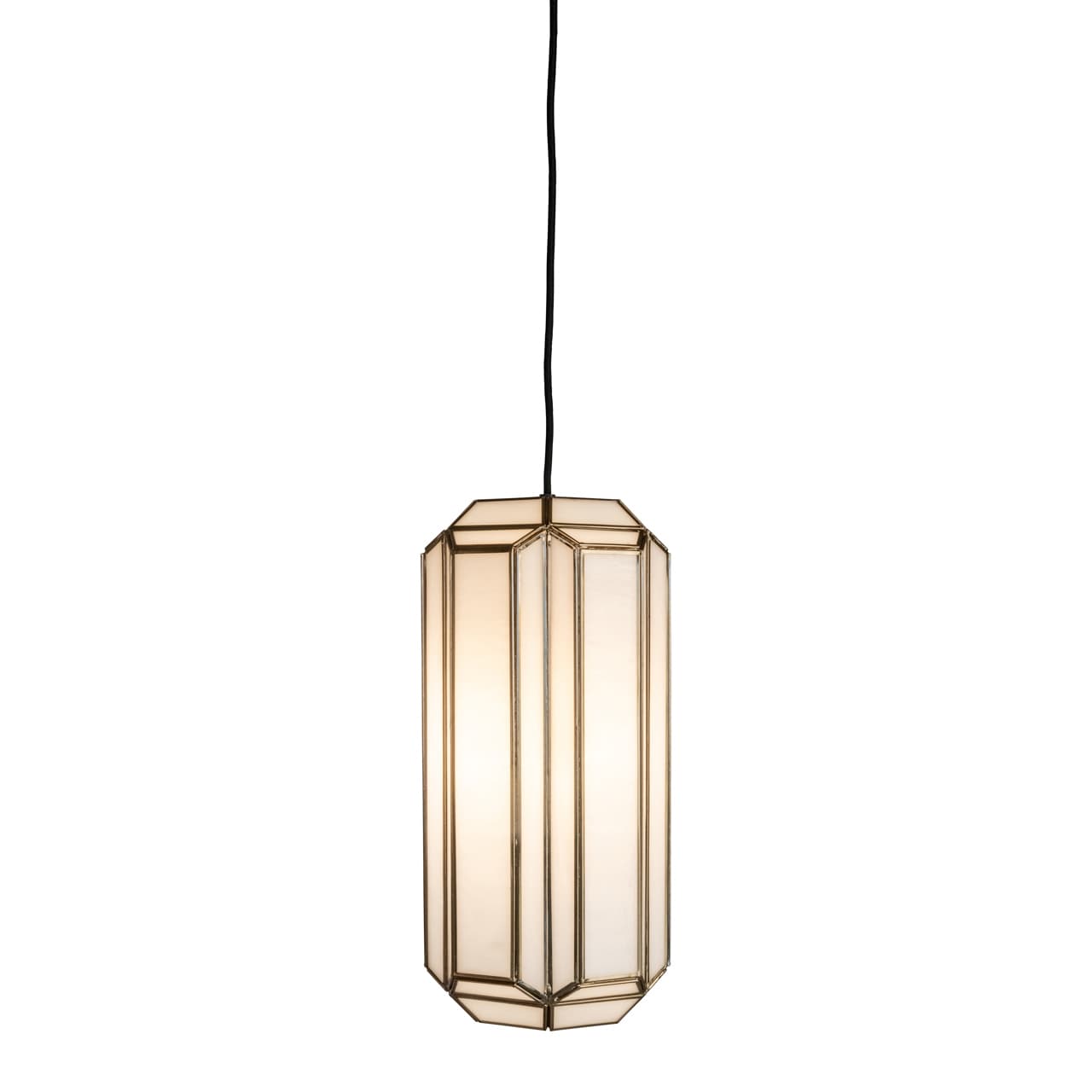 Hanglamp Elona brass antique met wit glas en messing frame