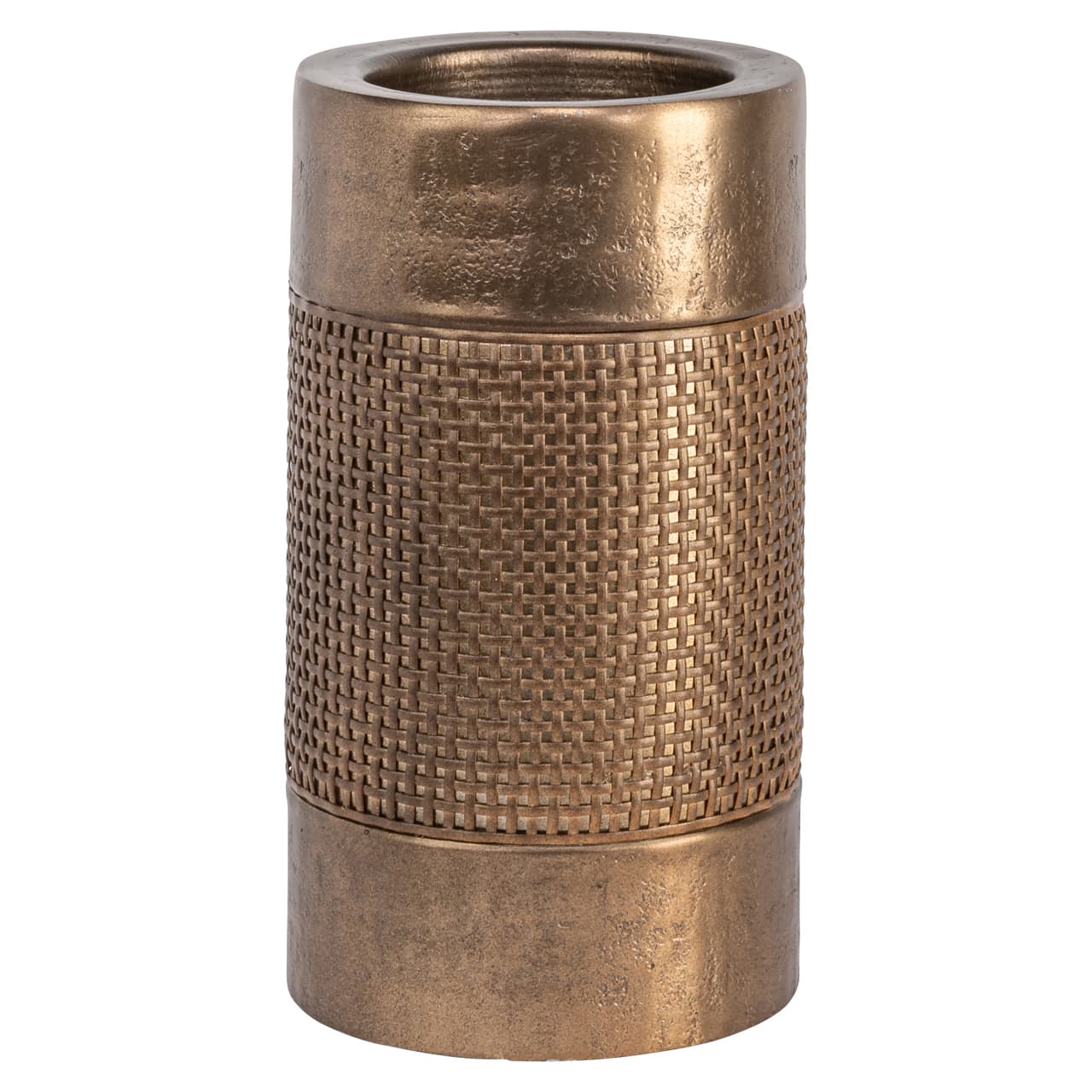 Kandelaar Aya brushed gold aluminium met rotan textuur 23 cm