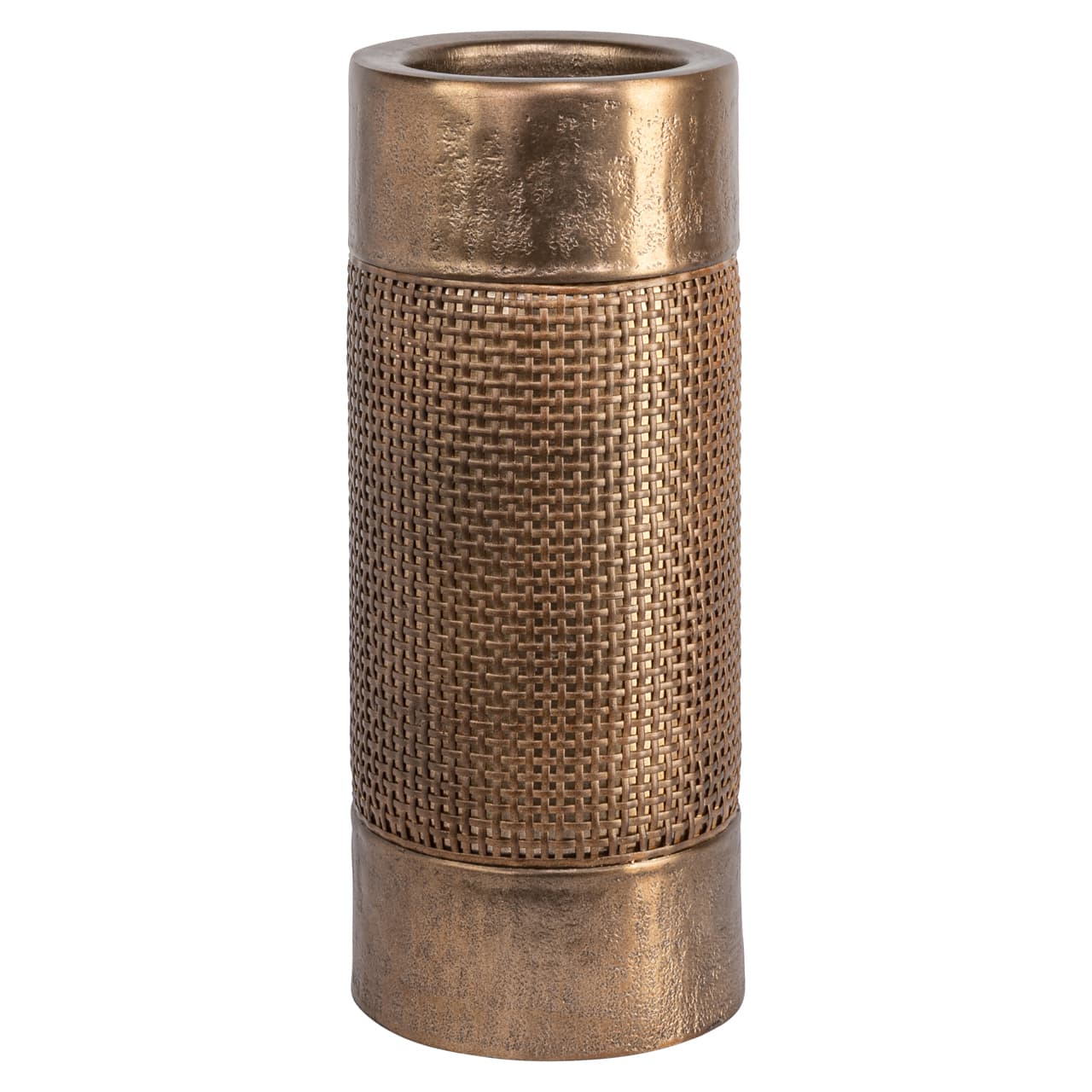 Kandelaar Sky brushed gold aluminium en rotan 30 cm