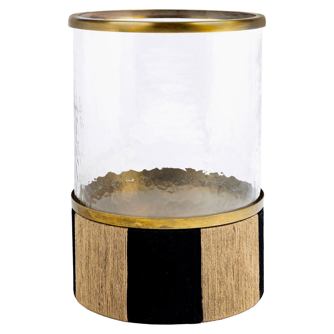 Windlicht Sas brass antique - glas met jute voet 32 cm