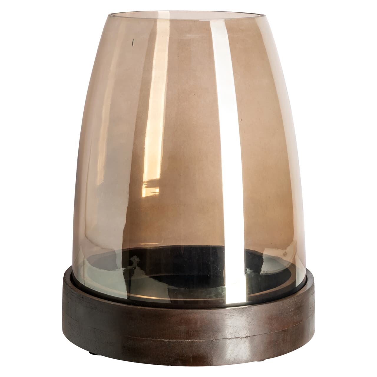 Windlicht Skye walnut glas en mango hout 34,5 cm