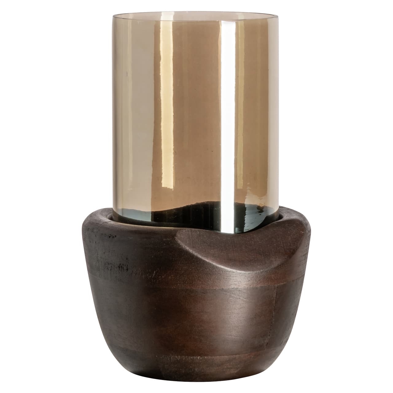 Windlicht Jade walnut small - mangohout en glas 21 cm
