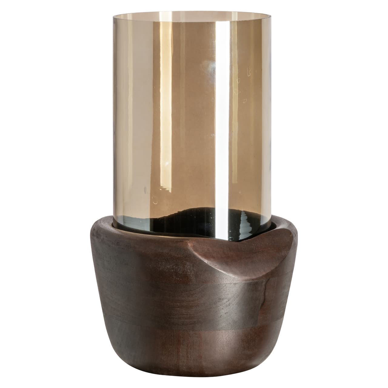 Windlicht Sloane walnut large - mangohout en glas 28 cm