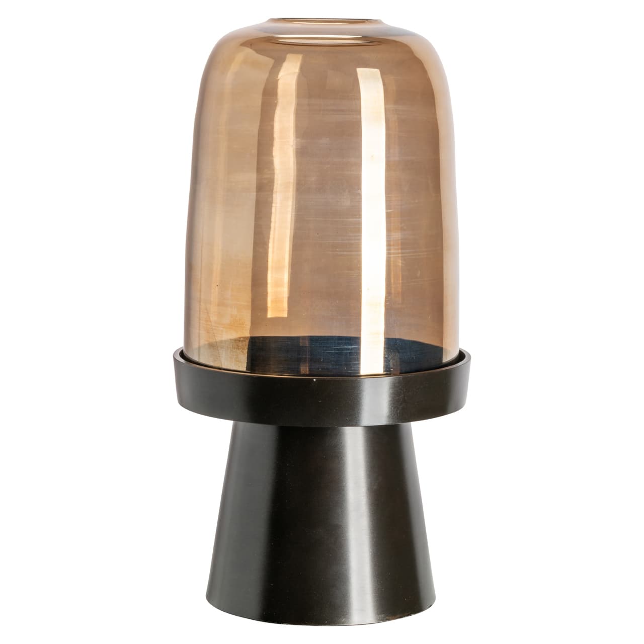 Windlicht Kate walnut small - aluminium en glas 35,5 cm