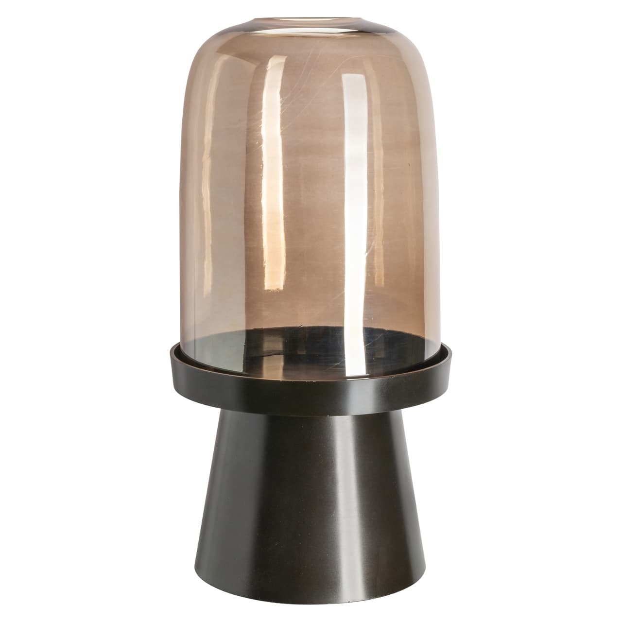 Windlicht Meave walnut large - aluminium en glas, 52 cm