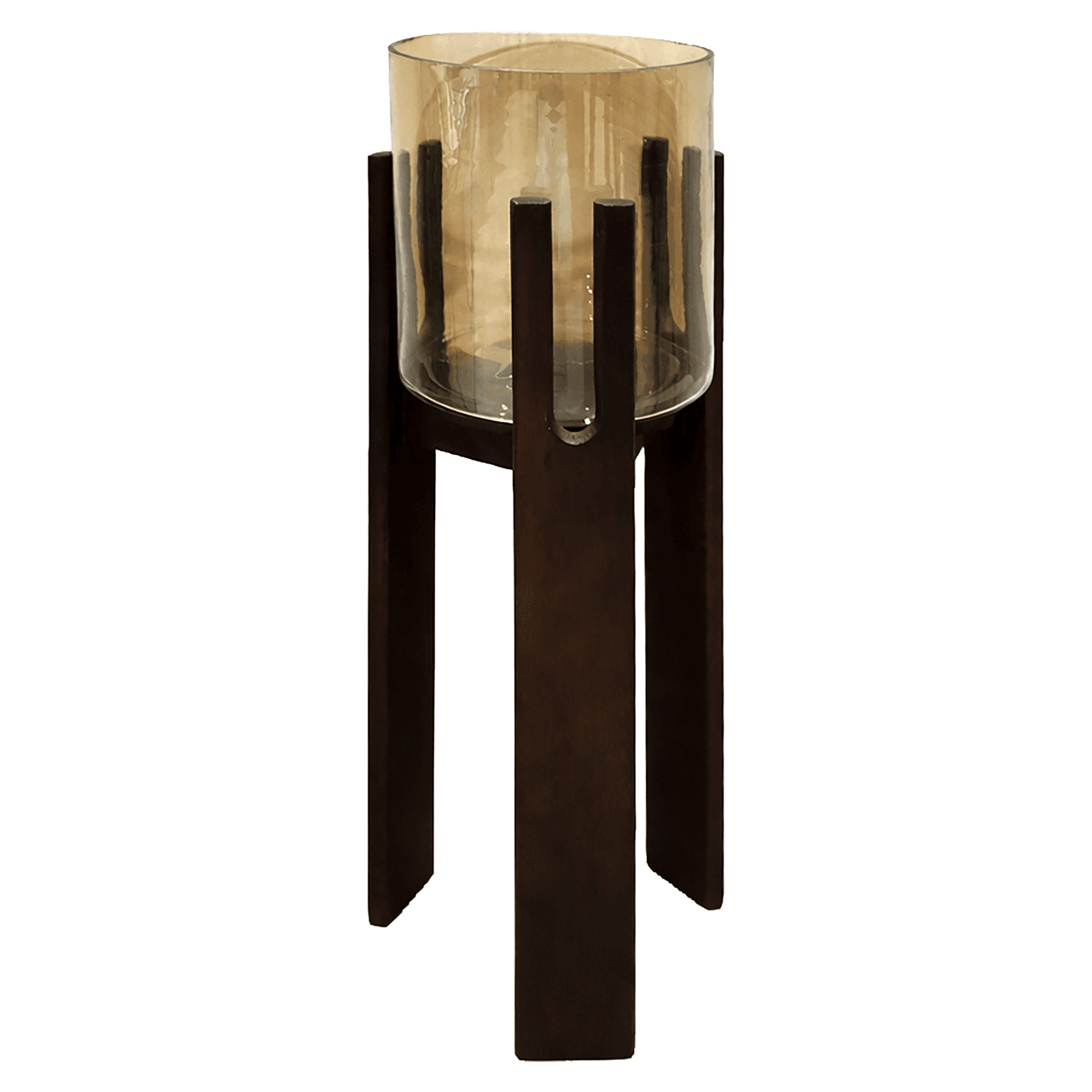 Windlicht Paige walnut op houten standaard 63,5 cm