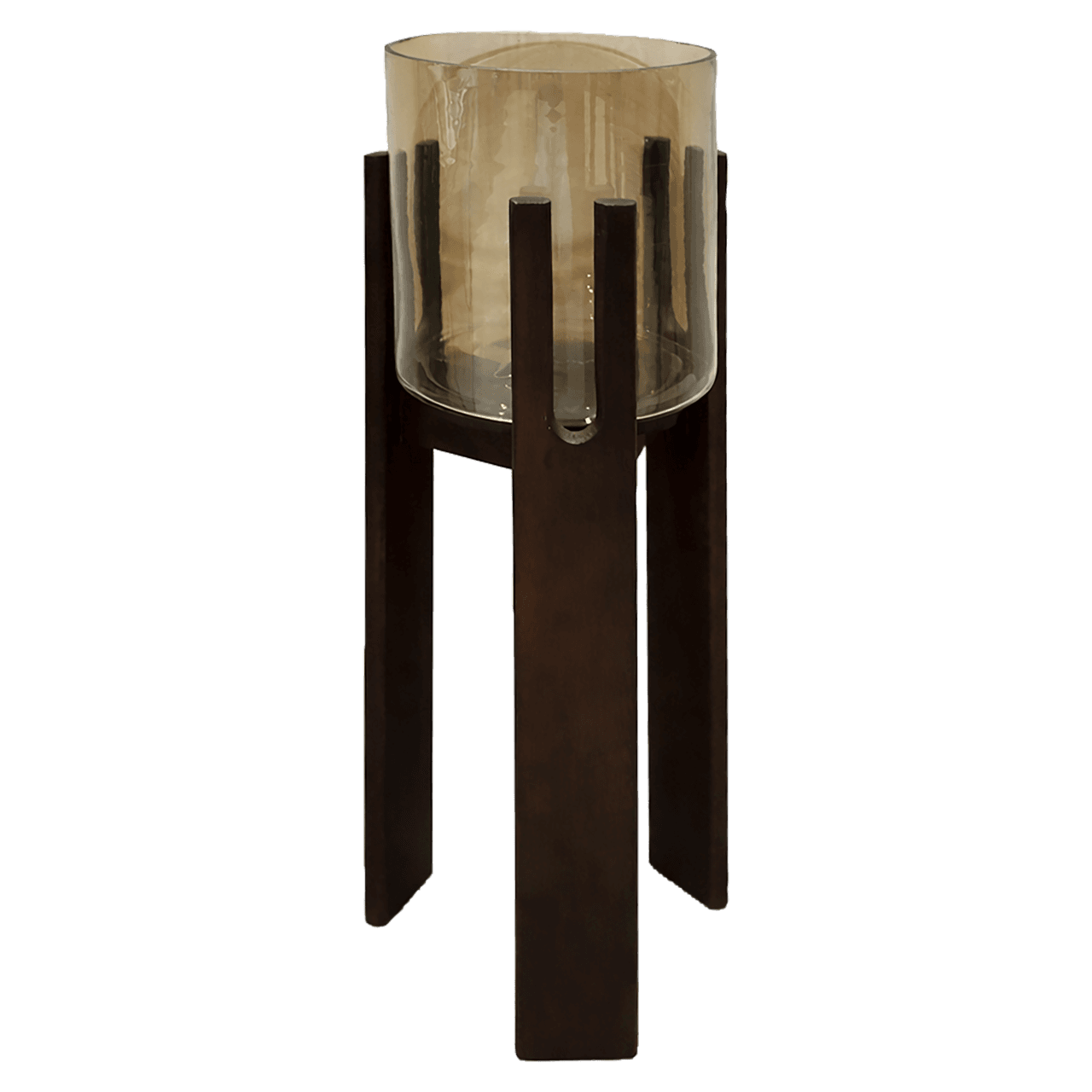 Windlicht Reese walnut groot - glas en mango hout 80 cm