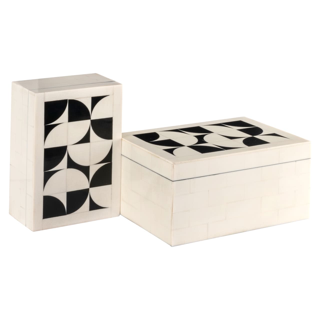 Opbergdoos Flake white set van 2 met geometrisch patroon