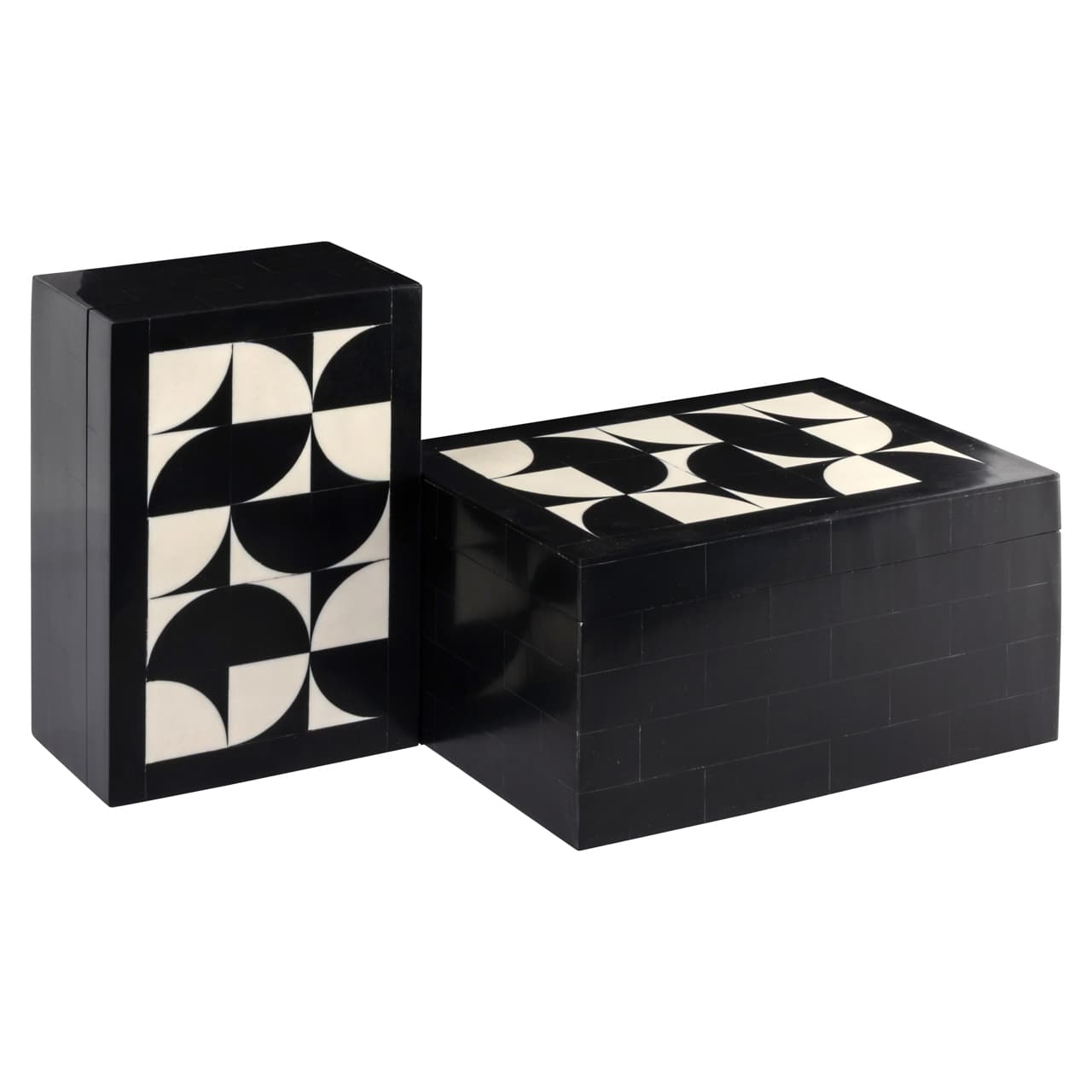 Opbergdoos Rae zwart-wit set van 2 met geometrisch patroon