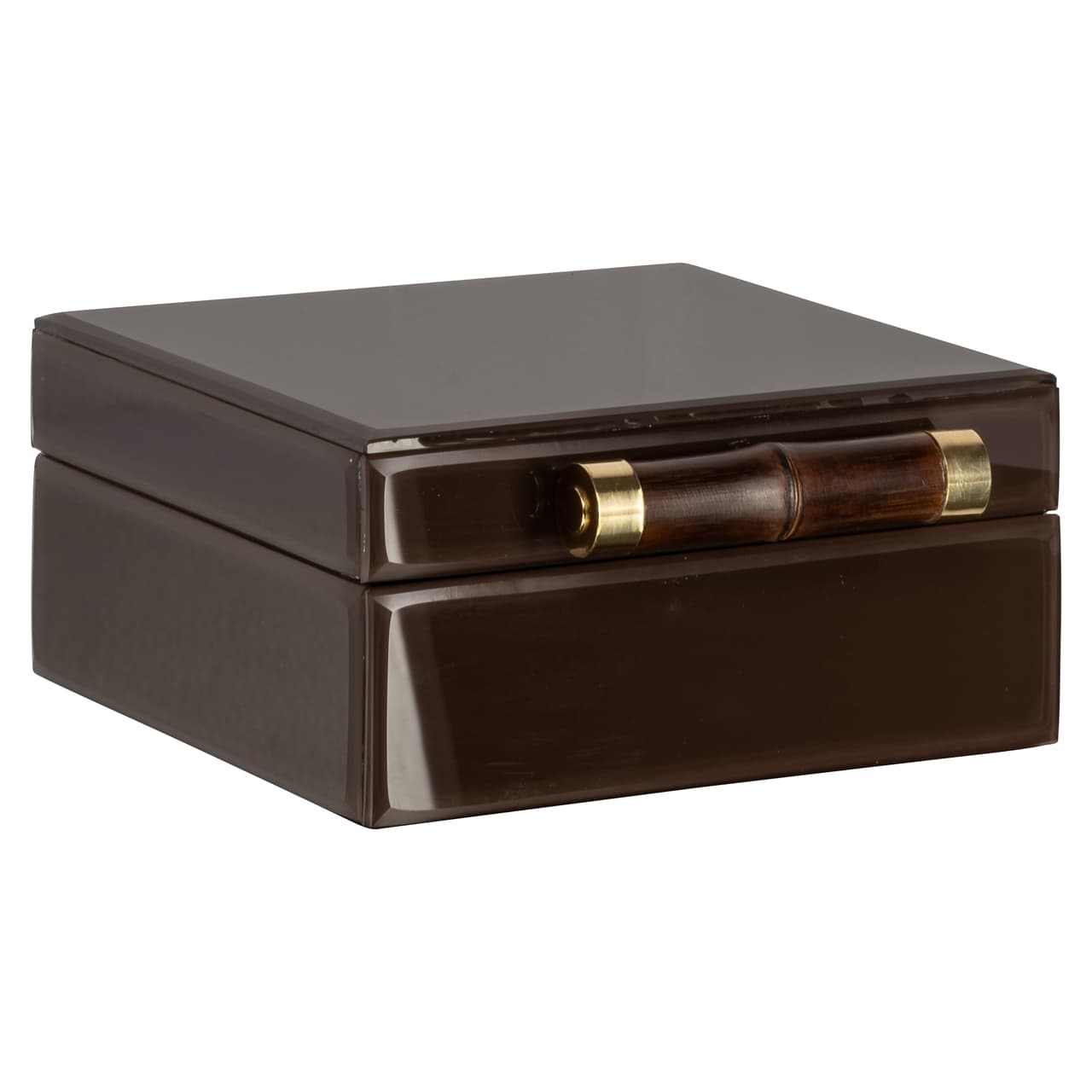 Opbergdoos dark brown met bamboe greep en zwart suède interieur