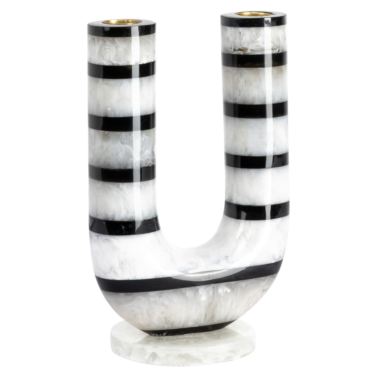 Kandelaar River zwart-wit gestreept resin 20 cm