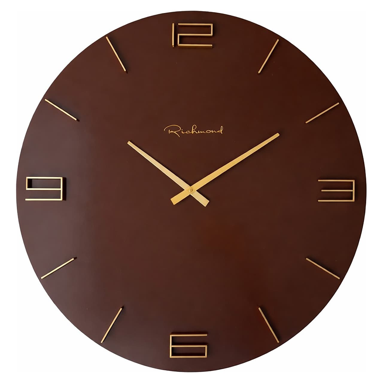 Wandklok Byram chestnut MDF met gouden wijzers 60 cm