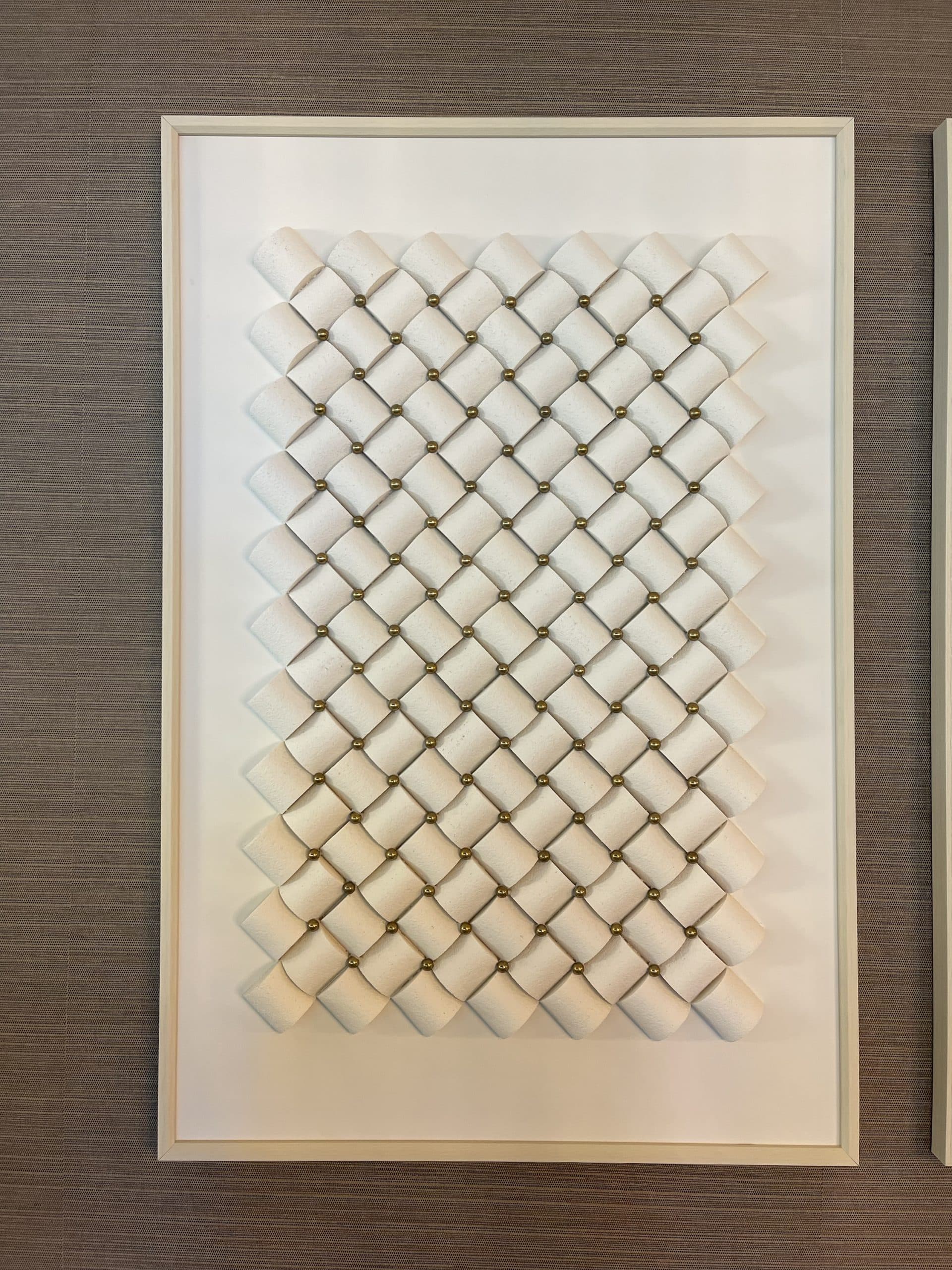 3D wandpaneel ivory relief met gouden accenten 80x120 cm