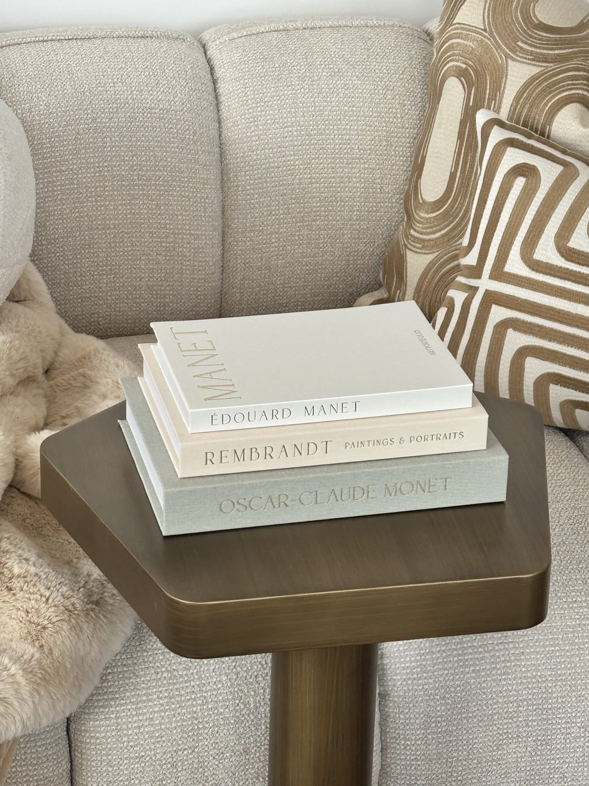 Boekendozen set van 3 met linnen kaft - saliegroen, beige en ivory