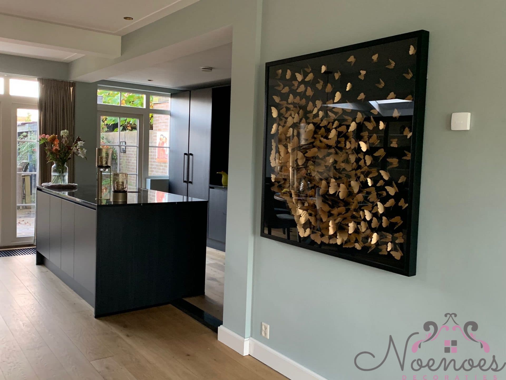 3D vlinderschilderij zwart goud 120×120 cm
