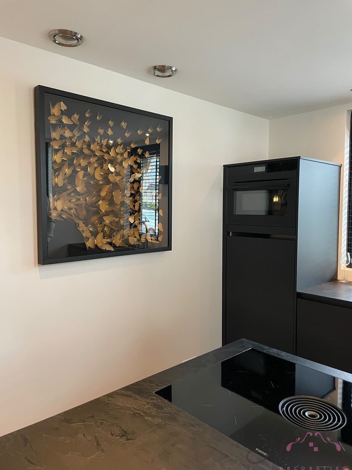 3D vlinderschilderij zwart-goud 90x90 cm hout en glas