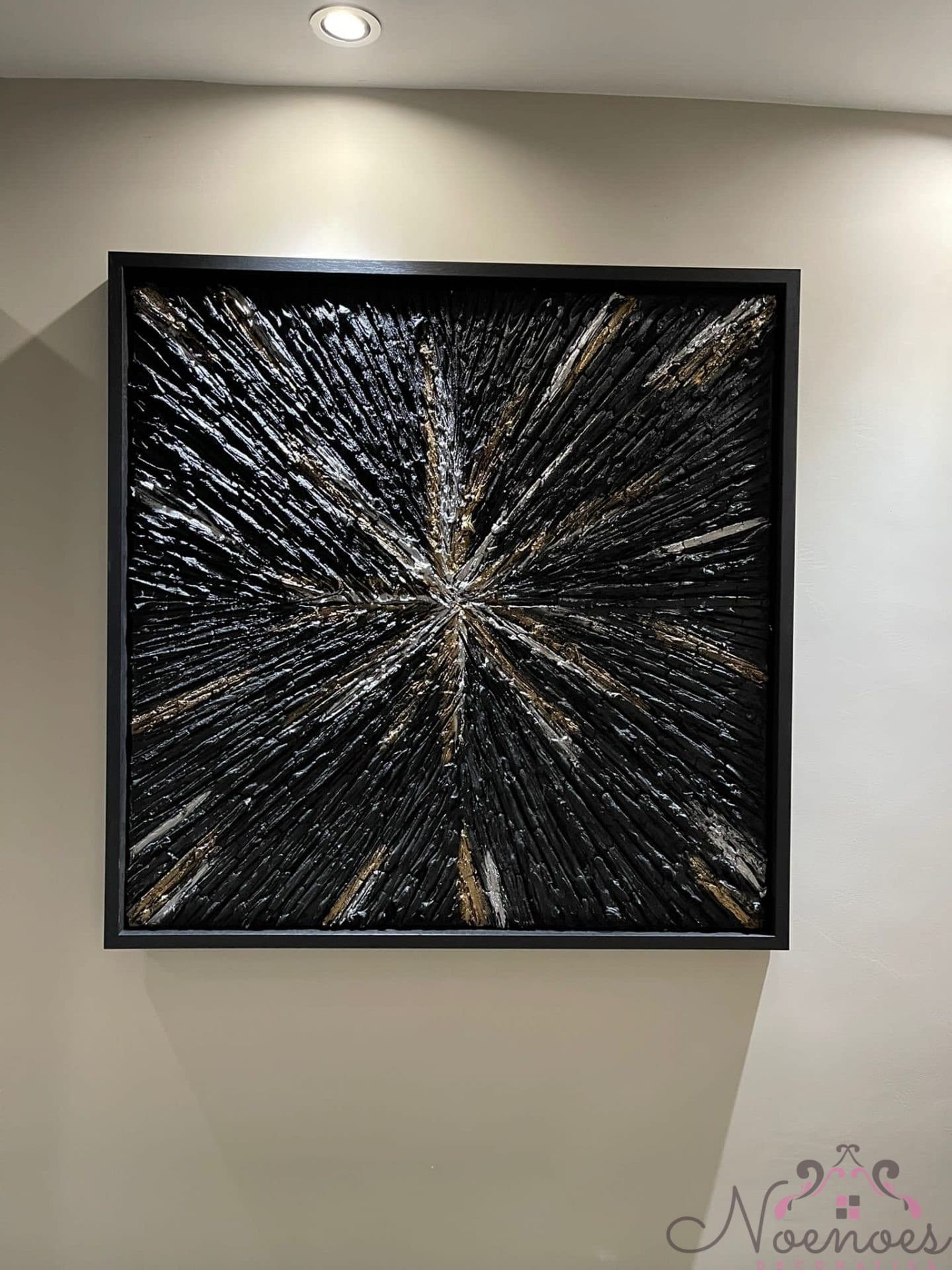 Wanddecoratie 3D zwart goud zilver in baklijst 95x95 cm