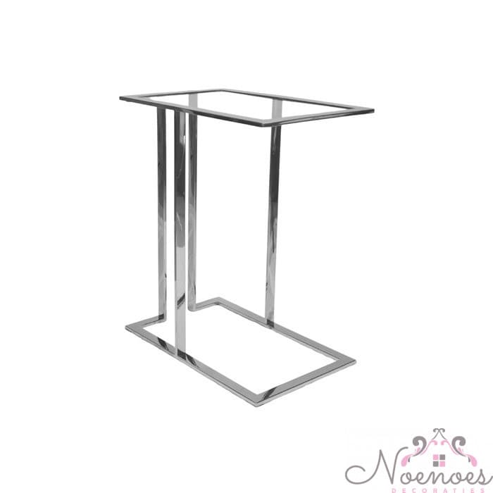 Bijzettafel laptop zilver met glazen blad en stalen frame