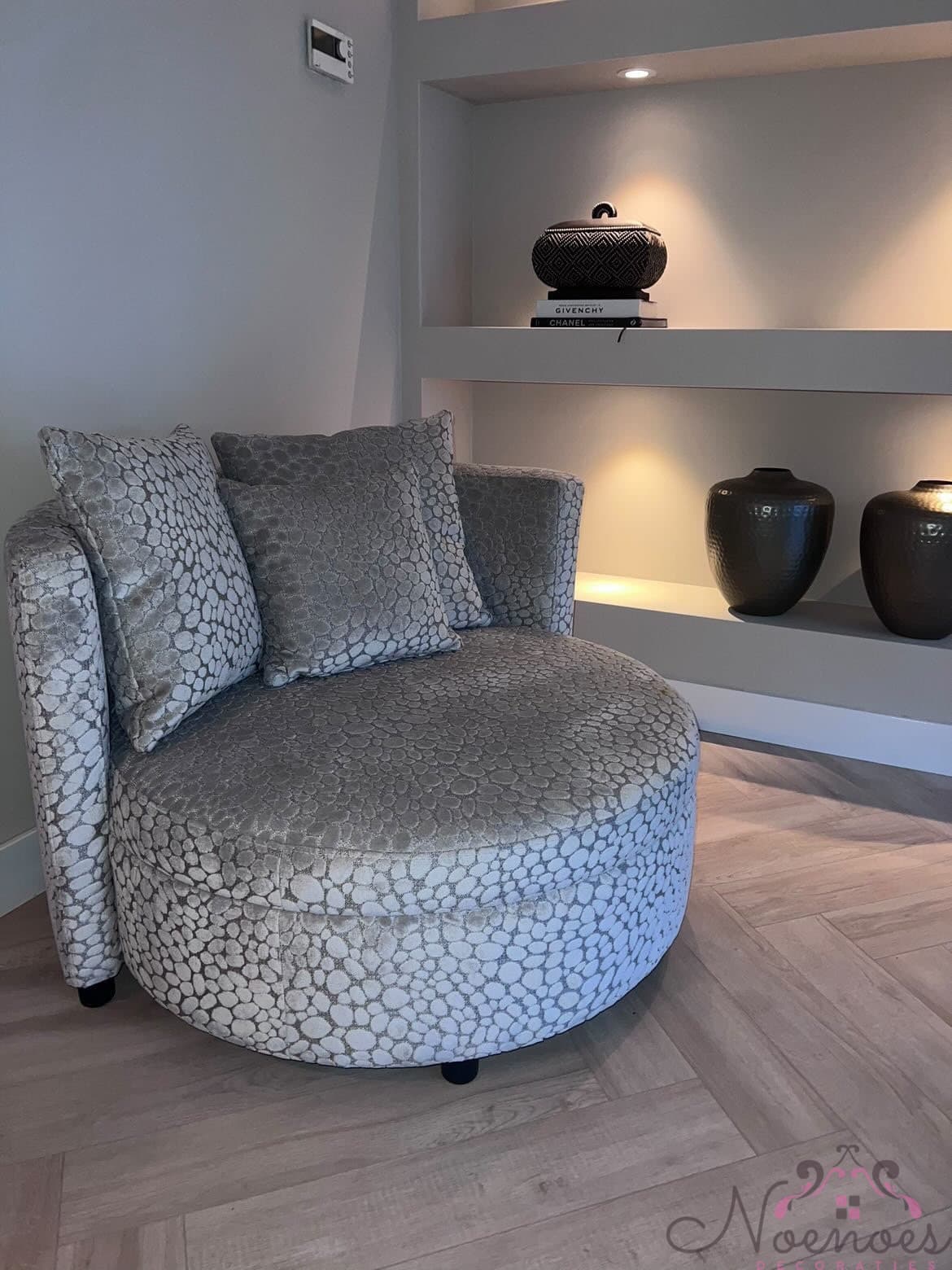 Ronde fauteuil grijs-zilver velours 110 cm diameter