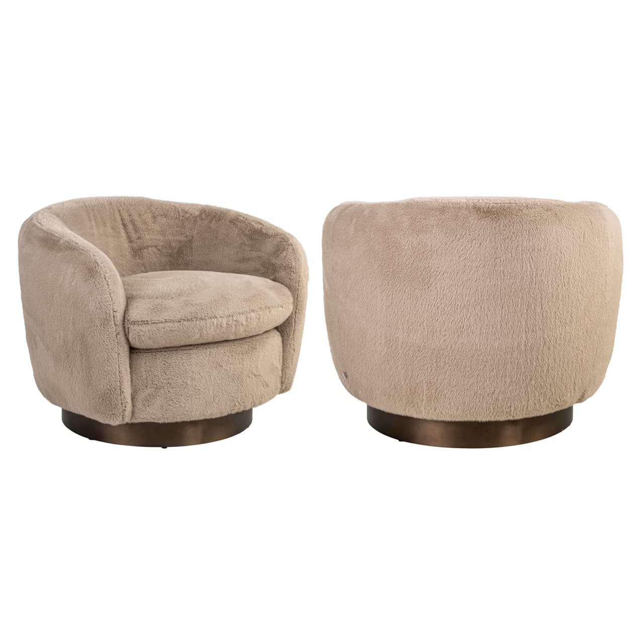 Lounge stoel Colmar khaki fluffy swivel