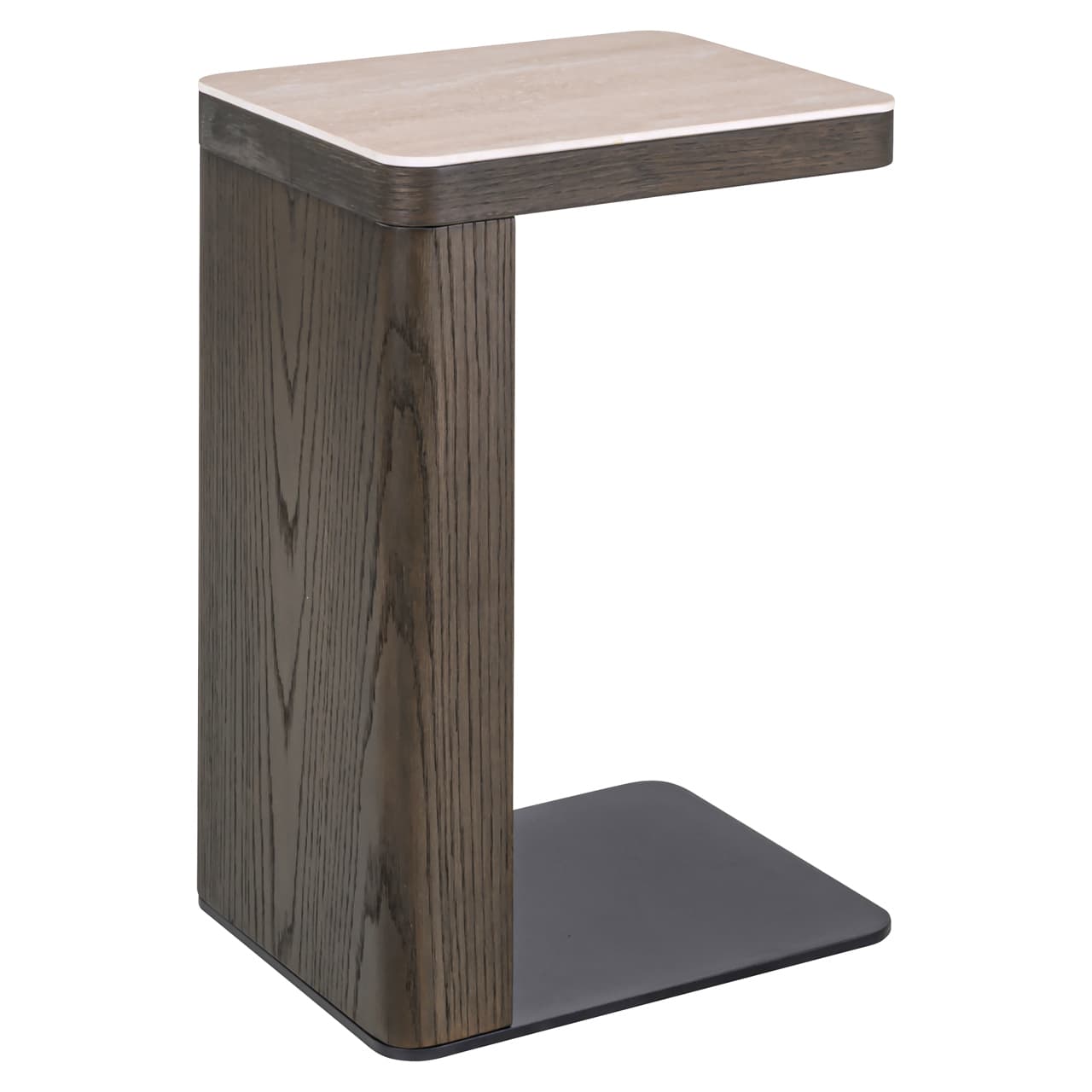 Bankbijzettafel Nando bruin eiken met travertinlook blad