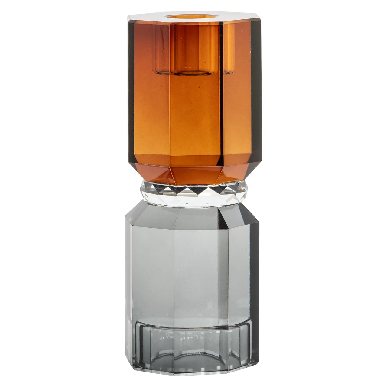 Kandelaar Thyra van glas, amber en rookgrijs